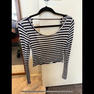 Aerie navy blue and white striped long sleeve shirt. Small.
